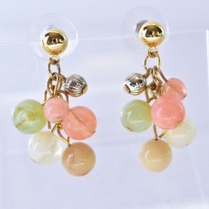 Pastel Green Peach and Cream Beaded Drop Earrings